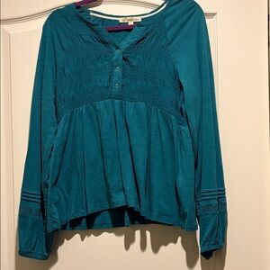 Rewind Teal Blouse with Long Sleeves